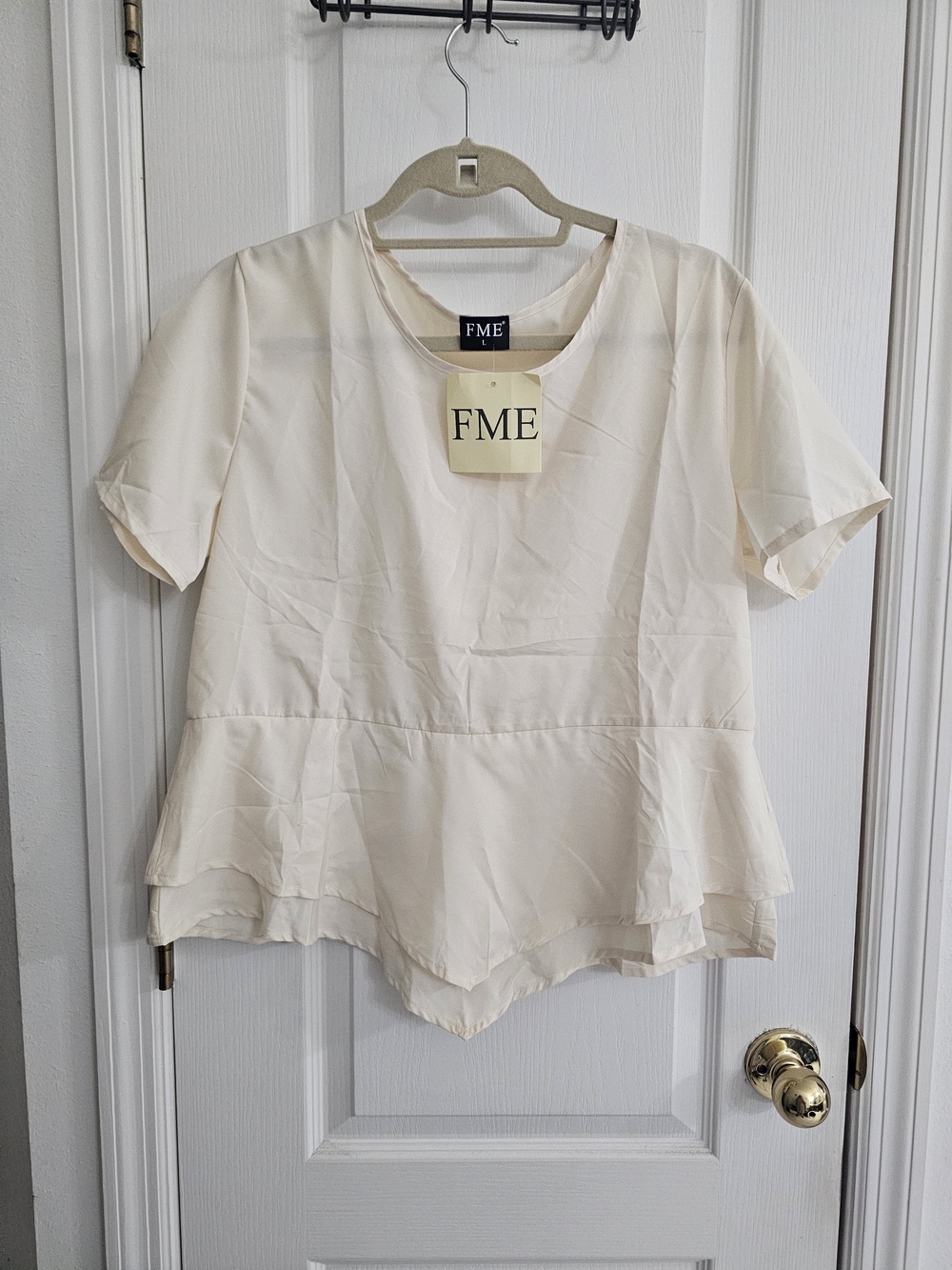 FME Makeover Essentials Cream Short-Sleeve Peplum Blouse
